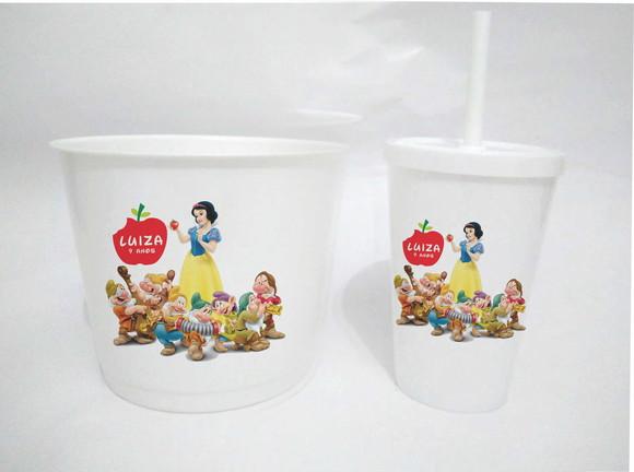 10 Kit Cinema Branca de Neve Balde + Copo