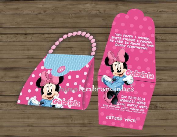 Convite Bolsinha Minnie Rosa