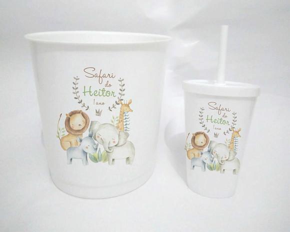 10 Kit Cinema Safari Aquarela Balde 2.6 + Copo 500ml