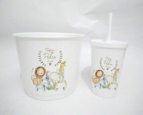 45 Kit Cinema Safari Aquarela Balde + Copo
