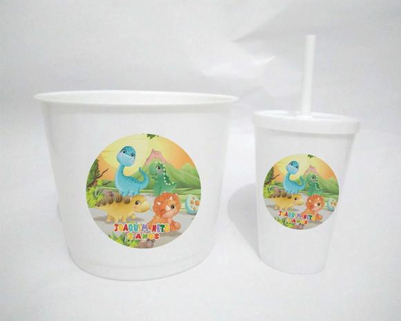 10 Kit Cinema Dino Baby Aquarela Balde + Copo