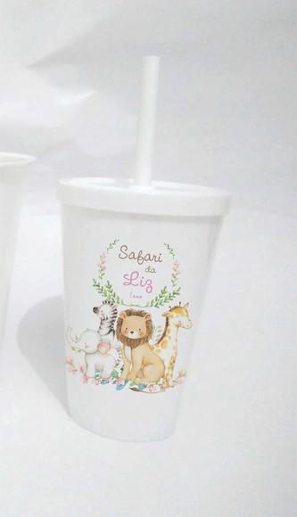 10 Copos Happy Safari Aquarela Menina