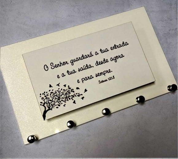 Porta Chaves Salmos 121 - Branco com Glitter