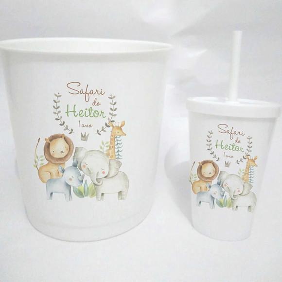 16 Kit Cinema Safari Aquarela Balde 2.6 + Copo 500ml