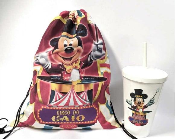 10 Kit Mochila + Copo Circo do Mickey