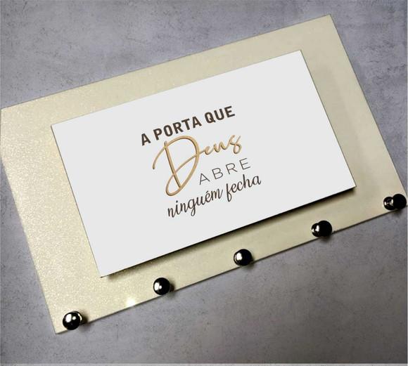 Porta Chaves a Porta Que Deus Abre - Branco com Glitter