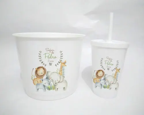 10 Kit Cinema Safari Aquarela Balde + Copo