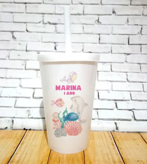 10 Copos Happy Fundo do Mar Aquarela