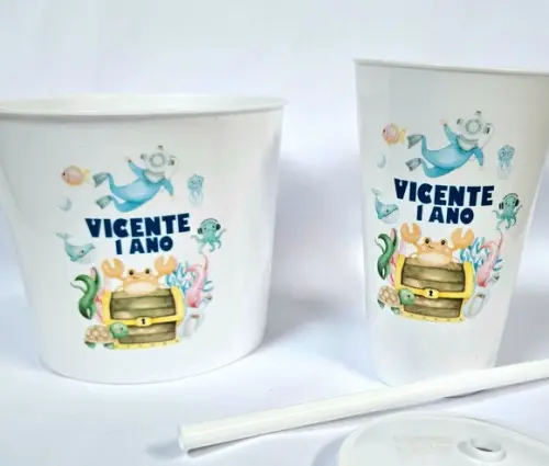 15 Kit Cinema Fundo do Mar Balde + Copo