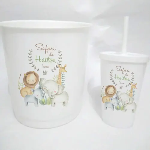 25 Kit Cinema Safari Aquarela Balde 2.6 + Copo 500ml