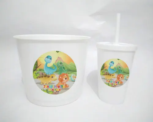 10 Kit Cinema Dino Baby Aquarela Balde + Copo