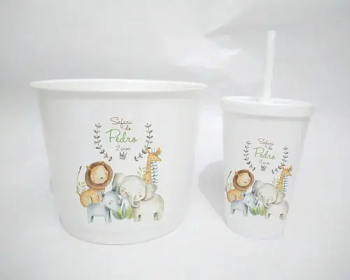 11 Kit Cinema Safari Aquarela Balde + Copo