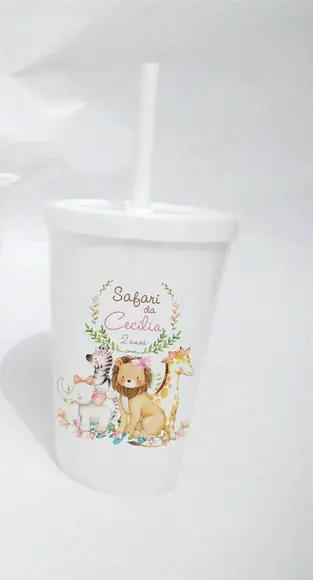 17 Copos Happy Safari Aquarela Menina