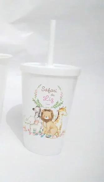 10 Copos Happy Safari Aquarela Menina