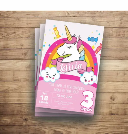 Convite Unicornio 10x15 Impresso