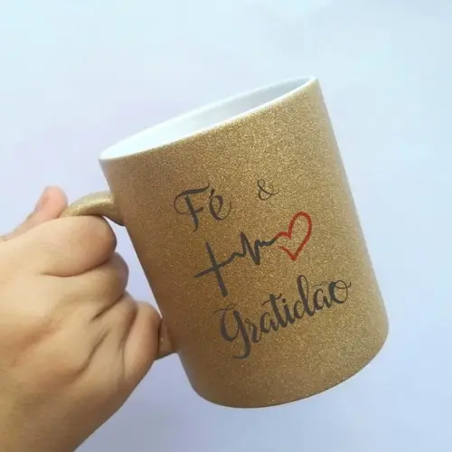 Caneca Fé e Gratidão - Glitter Porcelana