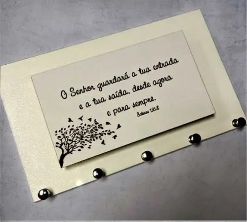 Porta Chaves Salmos 121 - Branco com Glitter