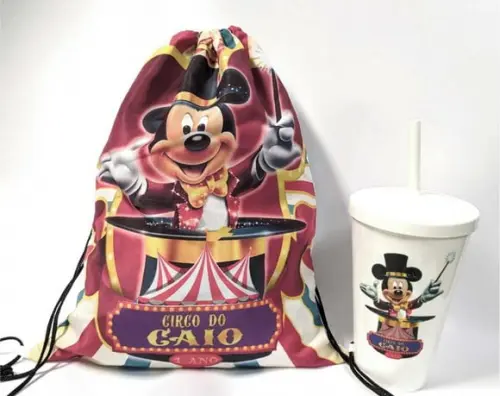 10 Kit Mochila + Copo Circo do Mickey