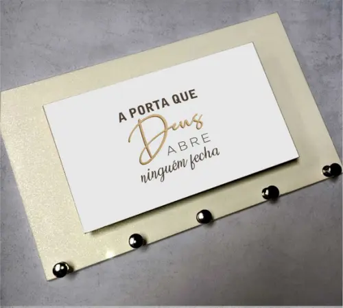 Porta Chaves a Porta Que Deus Abre - Branco com Glitter