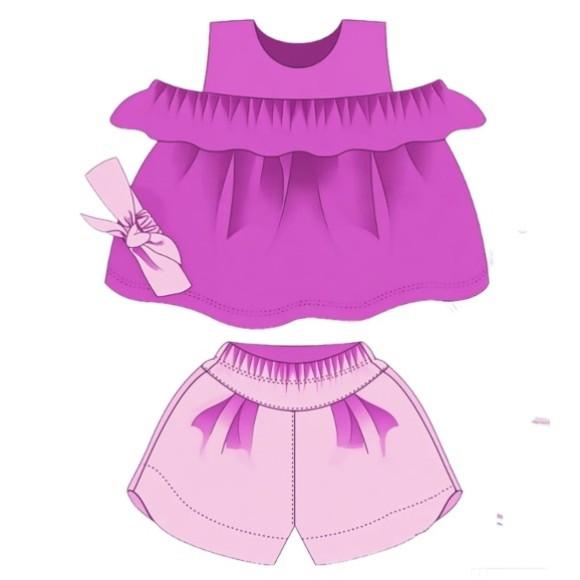 (molde Digital) de Conjunto Bata e Short com Tiara