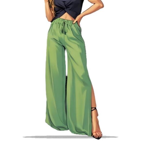 (molde em Pdf) Calça Pantalona com Fenda Cós Elastico P - Gg