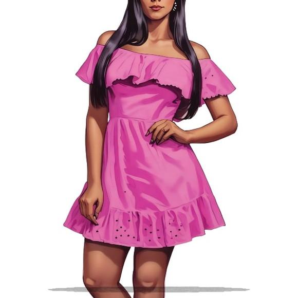 (molde em Pdf) Vestido com Babado Ombro a Ombro do 36 ao 44