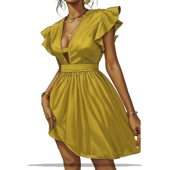(molde em Pdf) Vestido Decote em V Detalhe Ombro Pp ao Xxg