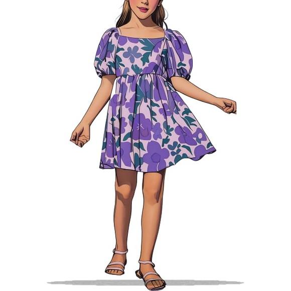 (molde em Pdf) Vestido Infantil Rodado 4 a 14 Anos