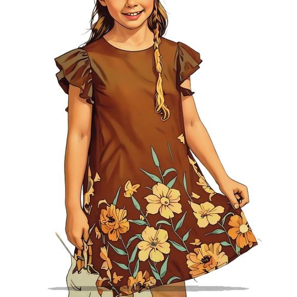 (molde em Pdf) Vestido Infantil Babado nos Ombros 4 ao 14