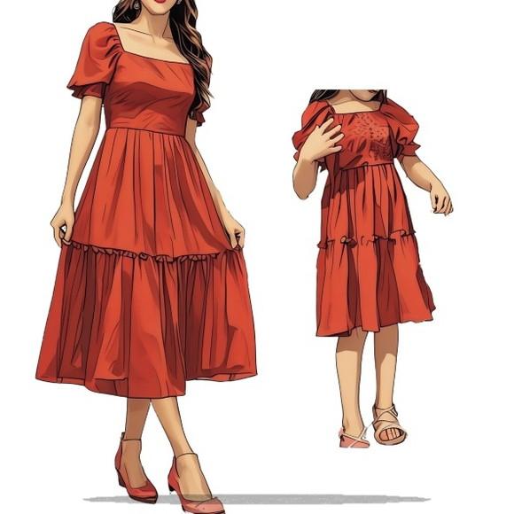(molde em Pdf) Vestido Mae e Filha m Bufante P-xxg 2-14