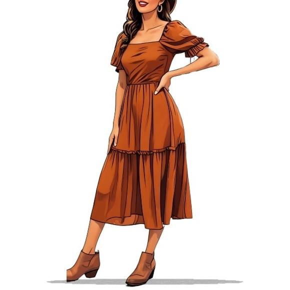 (molde em Pdf) Vestido Manga Bufante Adulto do P ao Xxg