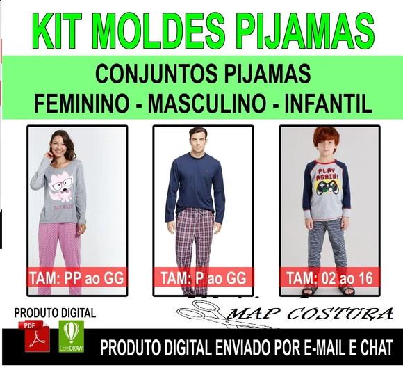 Kit 3 Moldes Conjunto Pijamas Fem/masc/infantil