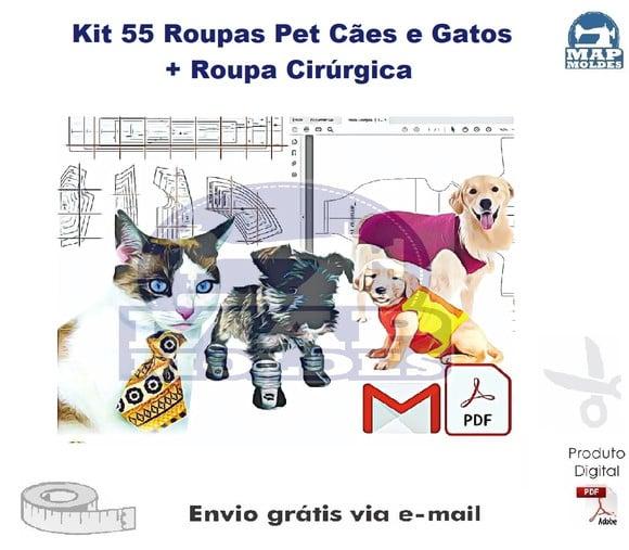Kit 55 Moldes Roupas Cães e Gatos Pet Digital em PDF