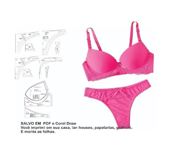 Kit Molde/modelagem Lingerie Ref03 Sutiã+calc Tanga+ Fio Den
