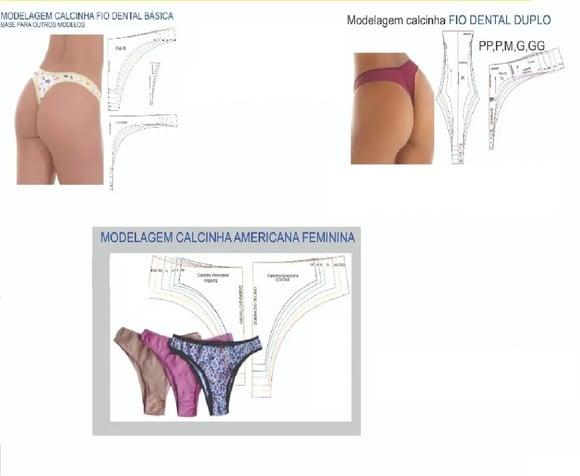 Kit Moldes Modelagem Calcinhas Tanga, Fio Dental, Fio Duplo