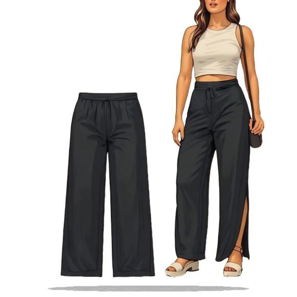 Modelagem Calça Pantalona com Fenda Cós Elastico P ao Gg