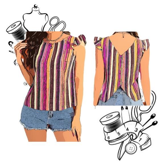 Modelagem em pdf de Blusa Recorte e Botões Costas P-g #123