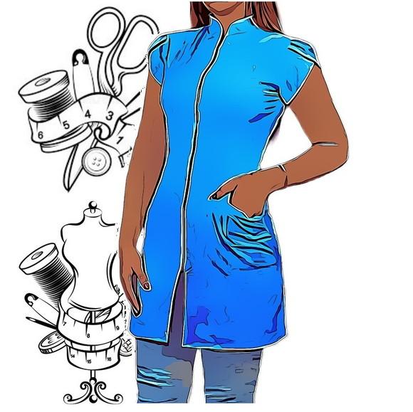 Modelagem em pdf de Jaleco Fem Manga Tulipa Pp ao Xg #259
