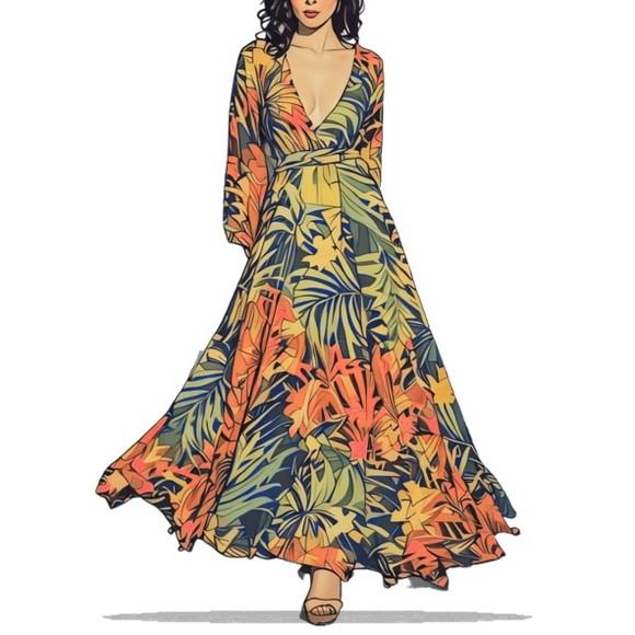 Modelagem em pdf de Vestido Decote V Manga Longa P ao Gg