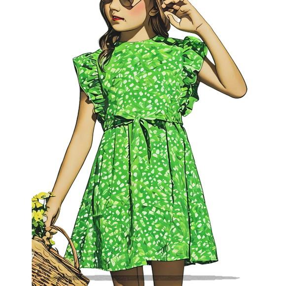 Modelagem em pdf de Vestido Inf com Babado na Manga 2 ao 14