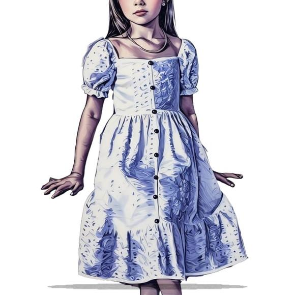 Modelagem em pdf de Vestido Midi Inf Manga Bufante 2 ao 14