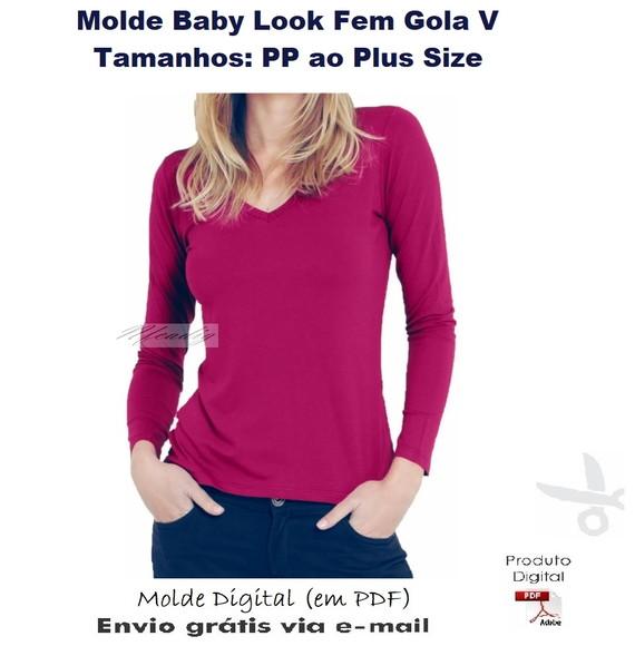 Molde Baby Look M Longa Gola V Pp A Plus Size #318
