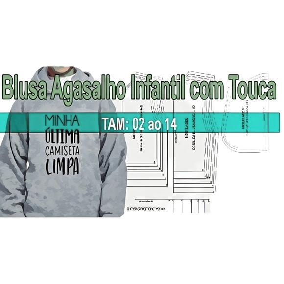 Molde Blusa Agasalho Moletom Infantil com Touca 2 ao 14