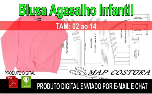 Molde Blusa Agasalho Moletom Infantil sem Touca