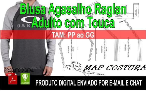 Molde Blusa Agasalho Moletom Raglan Adulto com Touca