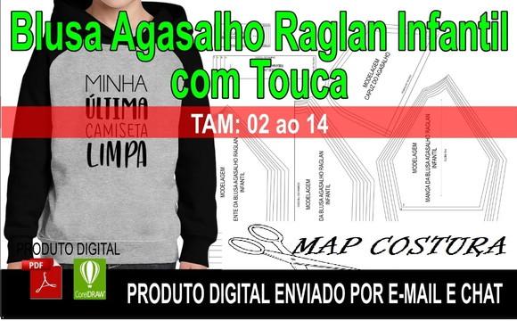 Molde Blusa Agasalho Moletom Raglan Infantil com Touca