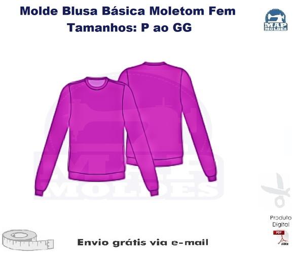 Molde Blusa Básica Moletom Fem do P ao GG
