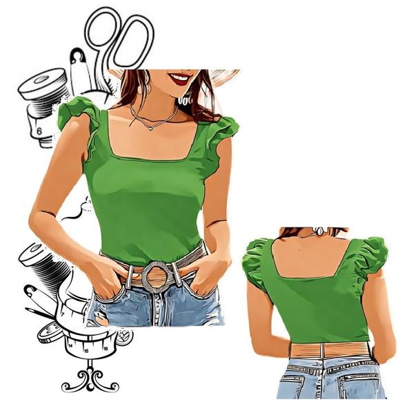 Molde Blusa Fem Gola Quadrada Manga Babado P ao Xg #390