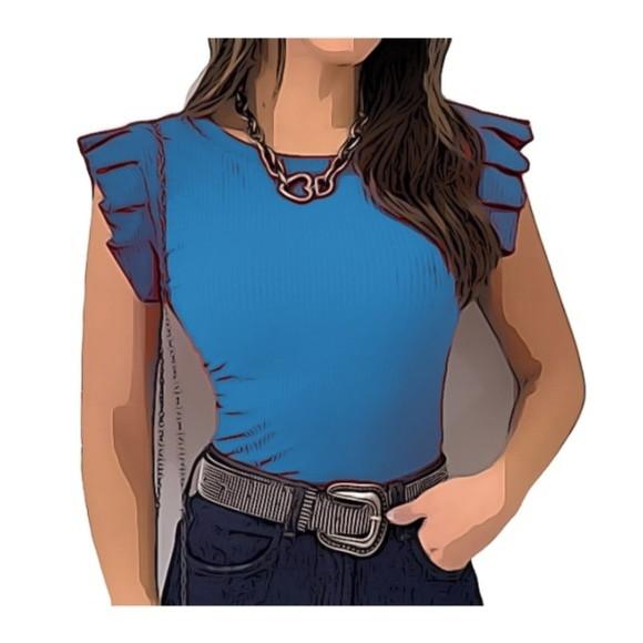 Molde Blusa Fem Malha Canelada Babado na Manga P ao Gg
