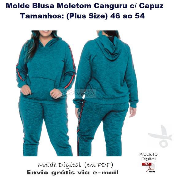 Molde Blusa Moletom Canguru Capuz Plus Size #301